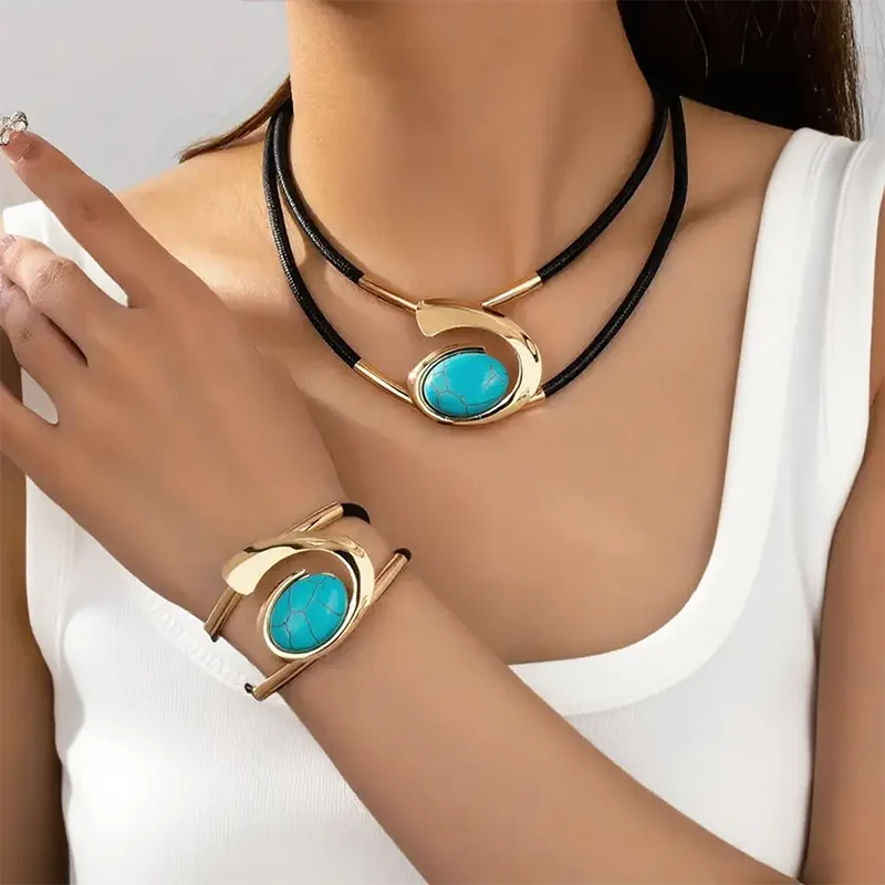✨🐌Nouveau design 2025📿#Ensemble en pierre acrylique « Ensemble collier et bracelet bohème vintage - Image 8