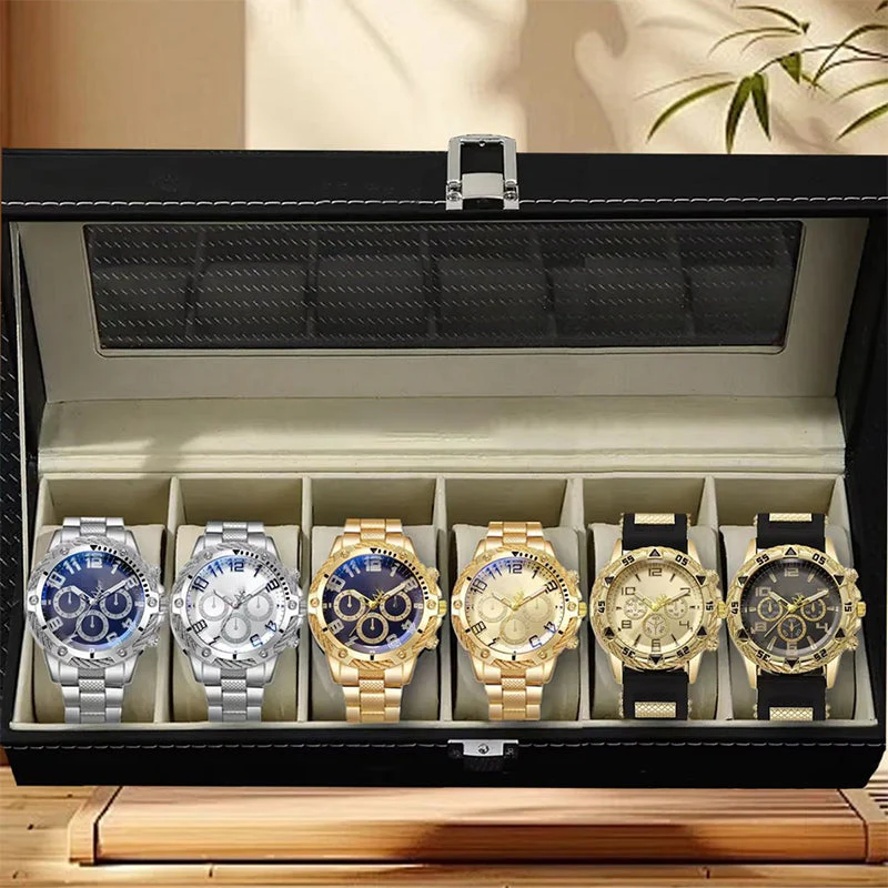 📢📢70 % DE RÉDUCTION !! ⏰ Ensemble de 6 montres pour homme – Collection élégante, coffret cadeau raffiné et parfait pour toutes les occasions ✨📦