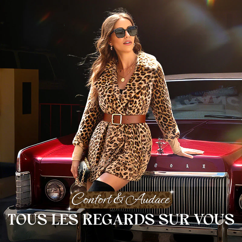 📢📢65 % de réduction!!!📍 Veste mi-longue à motif léopard pour femmes