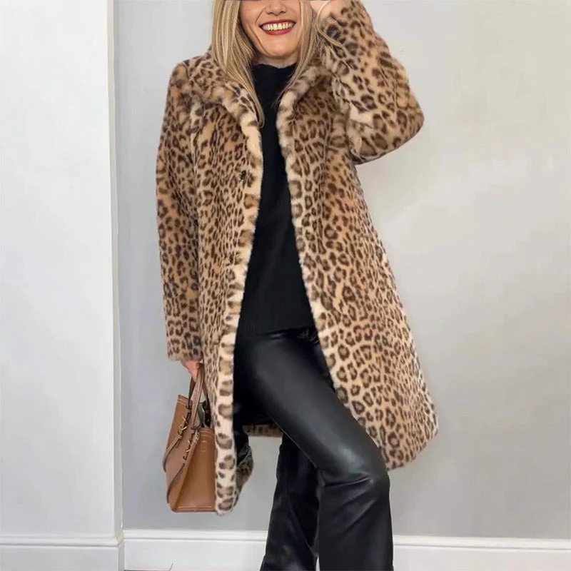 📢📢65 % de réduction!!!📍 Veste mi-longue à motif léopard pour femmes - Image 11