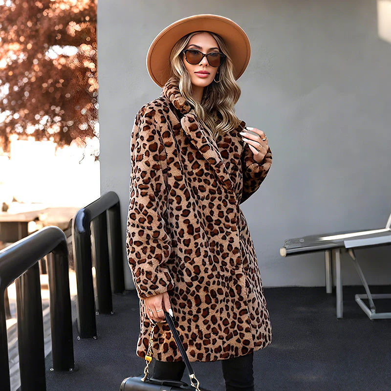 📢📢65 % de réduction!!!📍 Veste mi-longue à motif léopard pour femmes - Image 3