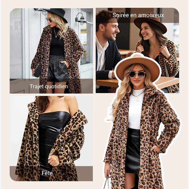 📢📢65 % de réduction!!!📍 Veste mi-longue à motif léopard pour femmes - Image 8
