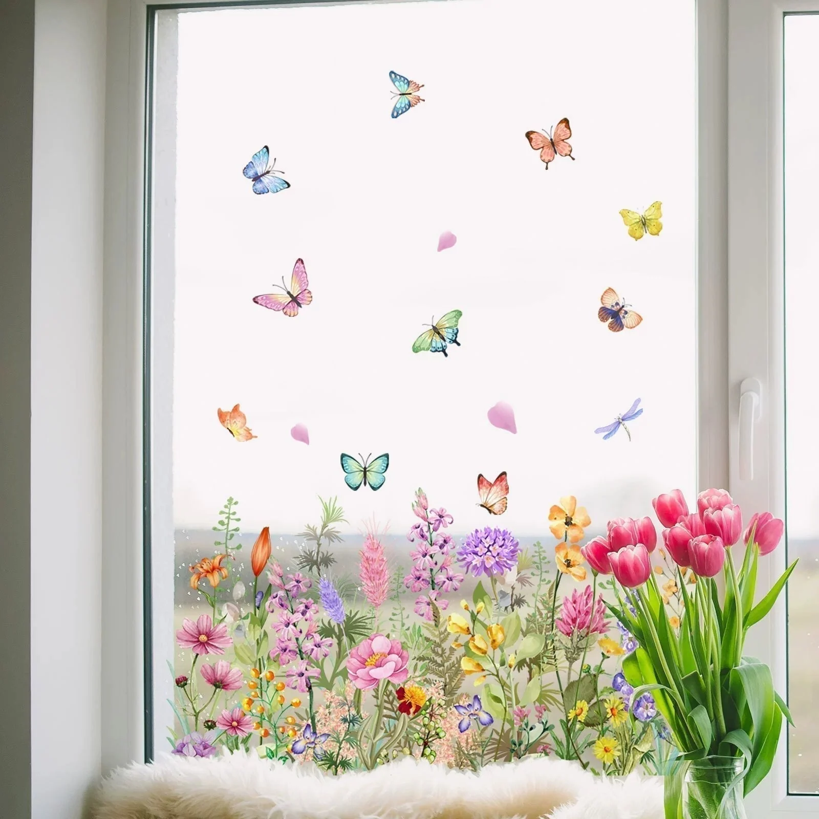 📢📢50 % de réduction !! ⏰Autocollant de fenêtre de bouquet floral coloré🖼️ (coupable à la taille librement) - Image 11