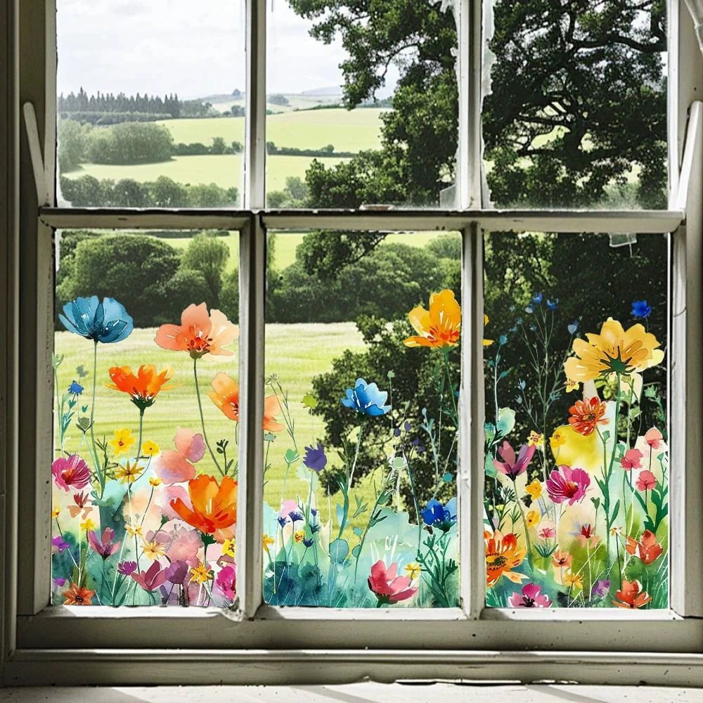 📢📢50 % de réduction !! ⏰Autocollant de fenêtre de bouquet floral coloré🖼️ (coupable à la taille librement) - Image 12