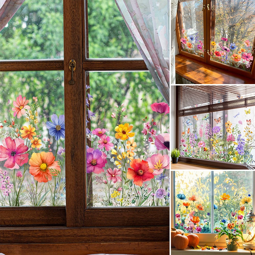 📢📢50 % de réduction !! ⏰Autocollant de fenêtre de bouquet floral coloré🖼️ (coupable à la taille librement) - Image 2
