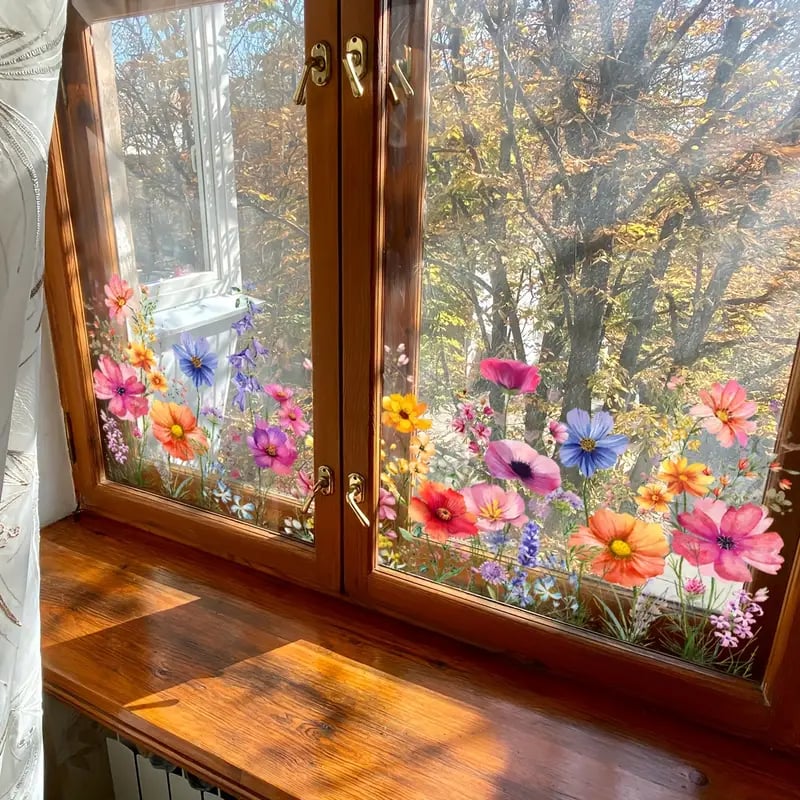 📢📢50 % de réduction !! ⏰Autocollant de fenêtre de bouquet floral coloré🖼️ (coupable à la taille librement) - Image 3