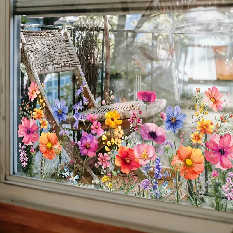 📢📢50 % de réduction !! ⏰Autocollant de fenêtre de bouquet floral coloré🖼️ (coupable à la taille librement) - Image 7