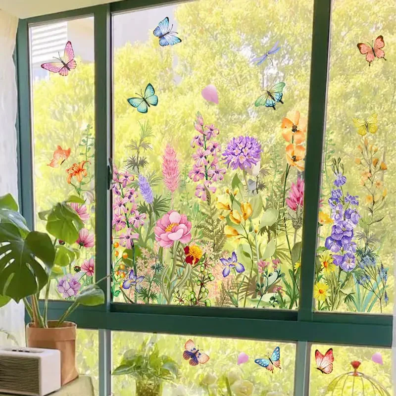 📢📢50 % de réduction !! ⏰Autocollant de fenêtre de bouquet floral coloré🖼️ (coupable à la taille librement) - Image 8