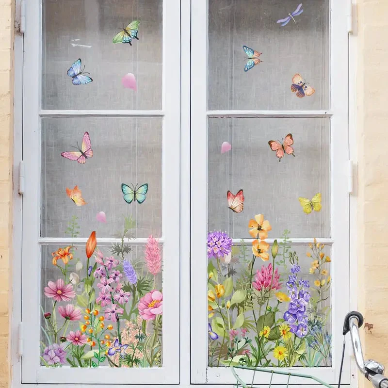 📢📢50 % de réduction !! ⏰Autocollant de fenêtre de bouquet floral coloré🖼️ (coupable à la taille librement) - Image 9