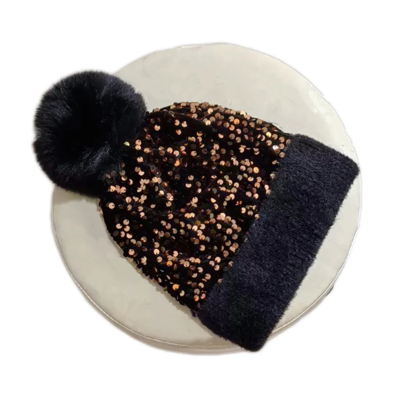 📢📢60 % de réduction !!!⏰Bonnet d'hiver à pompon et paillettes scintillantes - Image 18