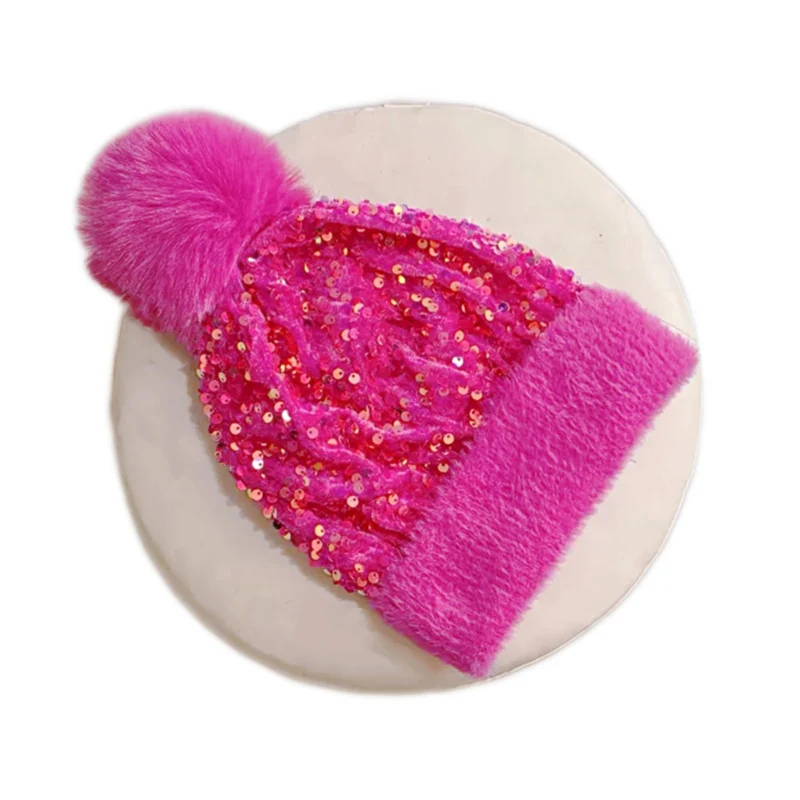 📢📢60 % de réduction !!!⏰Bonnet d'hiver à pompon et paillettes scintillantes - Image 19