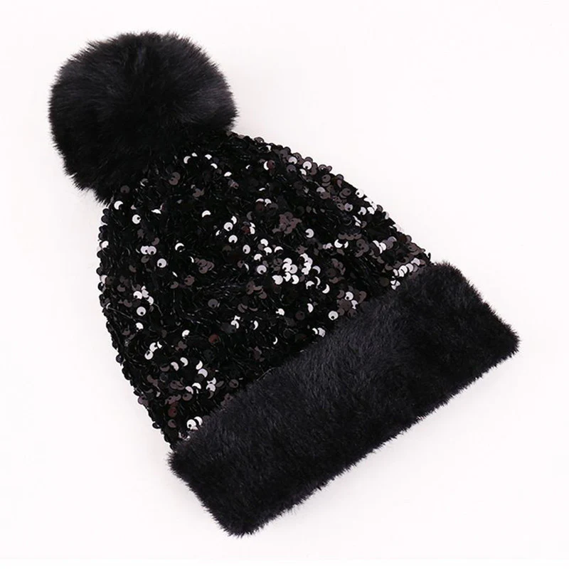 📢📢60 % de réduction !!!⏰Bonnet d'hiver à pompon et paillettes scintillantes - Image 7