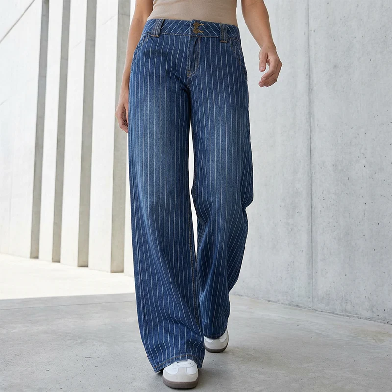 📢📢50 % de réduction !! ⏰Jean taille basse à rayures Y2K pour femme