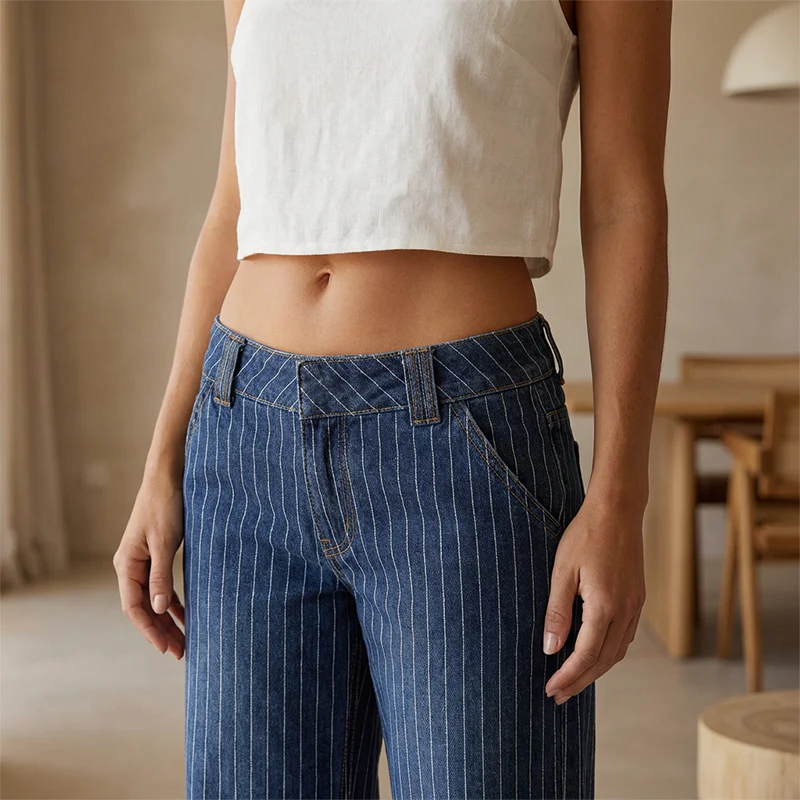 📢📢50 % de réduction !! ⏰Jean taille basse à rayures Y2K pour femme - Image 6