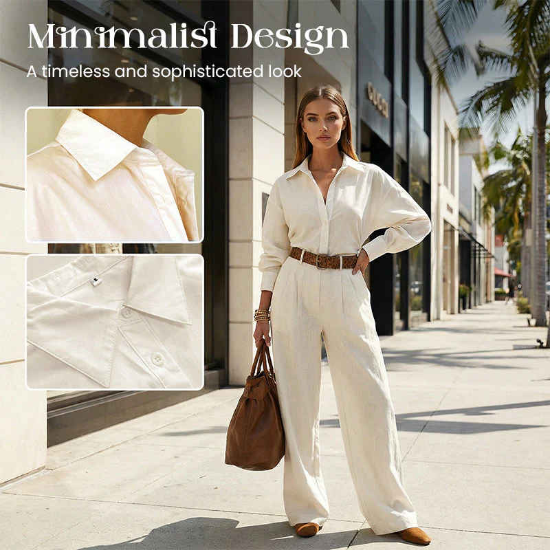📢📢50 % de réduction !!⏰ Du Bureau au Café | Ensemble Chemise Large & Pantalon Palazzo 💼【Promo -60%】 - Image 3
