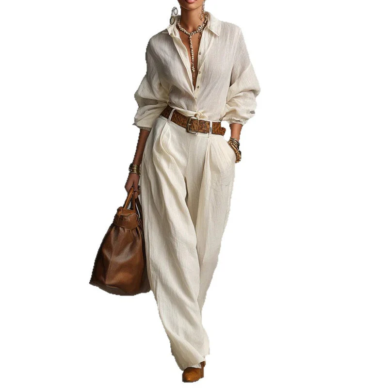 📢📢50 % de réduction !!⏰ Du Bureau au Café | Ensemble Chemise Large & Pantalon Palazzo 💼【Promo -60%】 - Image 9