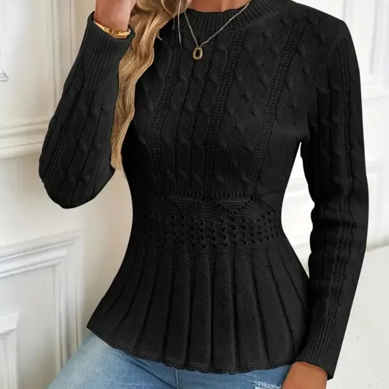 🔥 50% DE RÉDUCTION ! ✨ Pull Femme à Col Peter Pan - Maille Épaisse, Ourlet Péplum, Intemporel pour Tenues d'Automne 🧶✨ - Image 2