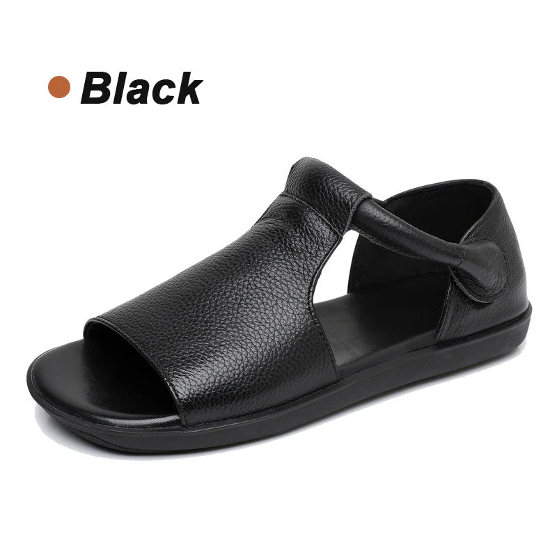 🎁Dernier jour 60 % de réduction✨Sandales plates d'été en cuir véritable à bout ouvert pour femme - Image 10