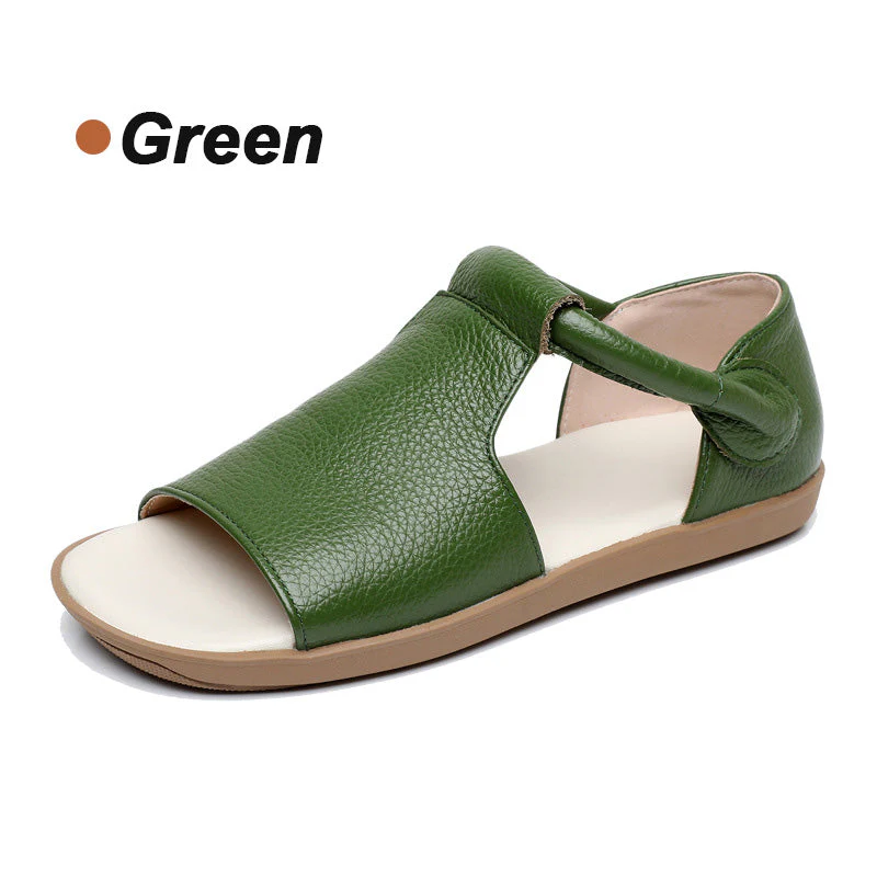🎁Dernier jour 60 % de réduction✨Sandales plates d'été en cuir véritable à bout ouvert pour femme - Image 11