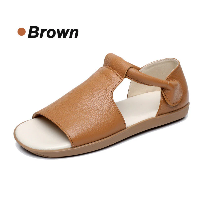 🎁Dernier jour 60 % de réduction✨Sandales plates d'été en cuir véritable à bout ouvert pour femme - Image 12