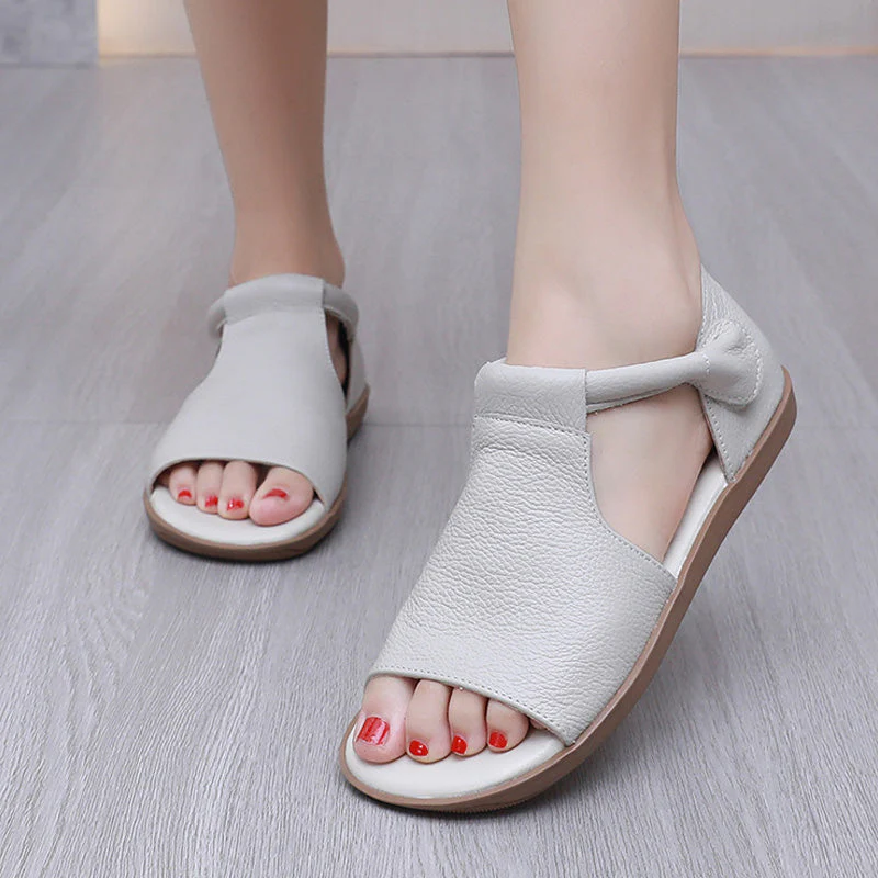 🎁Dernier jour 60 % de réduction✨Sandales plates d'été en cuir véritable à bout ouvert pour femme - Image 2