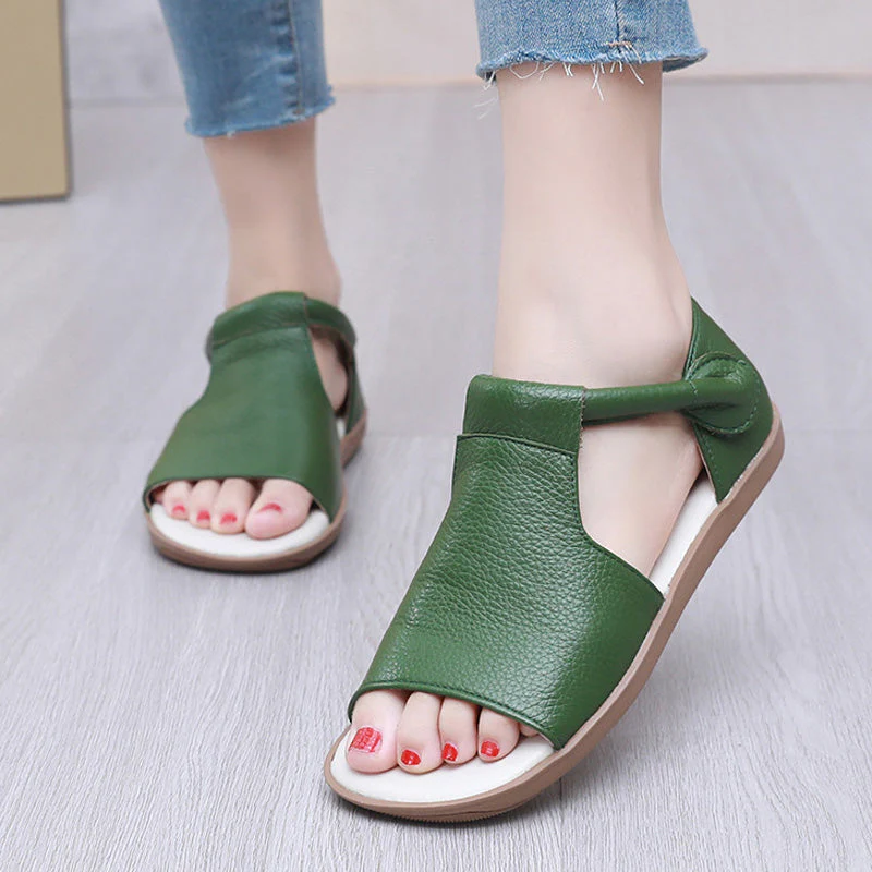 🎁Dernier jour 60 % de réduction✨Sandales plates d'été en cuir véritable à bout ouvert pour femme - Image 4