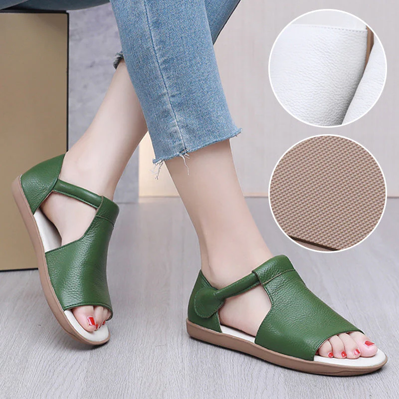 🎁Dernier jour 60 % de réduction✨Sandales plates d'été en cuir véritable à bout ouvert pour femme - Image 7