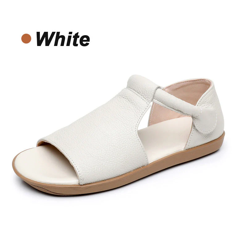 🎁Dernier jour 60 % de réduction✨Sandales plates d'été en cuir véritable à bout ouvert pour femme - Image 9