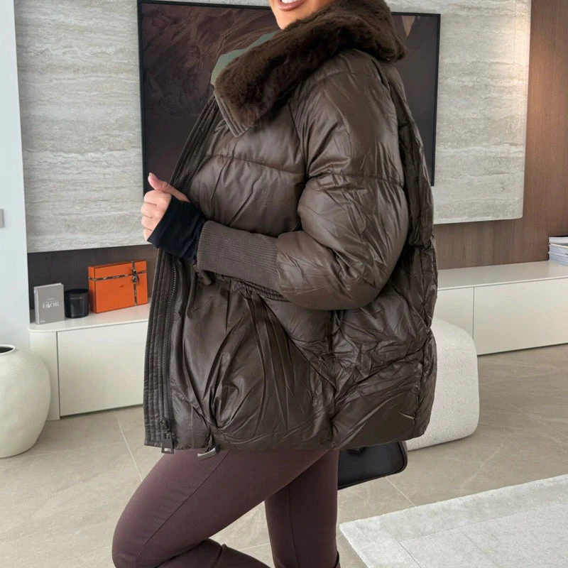 📢📢55 % DE RÉDUCTION !!!🔥Élégante doudoune pour femme avec col en fourrure synthétique - Image 7