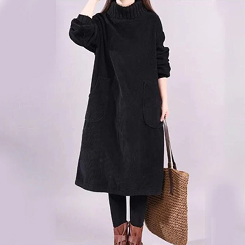 📢📢60 % de réduction !!!🎅👗 Robe Longue Femme en Velours Côtelé - Coupe Ample & Col Haut | Confort Douillet Absolu, Livraison Rapide 📦🍂 - Image 3