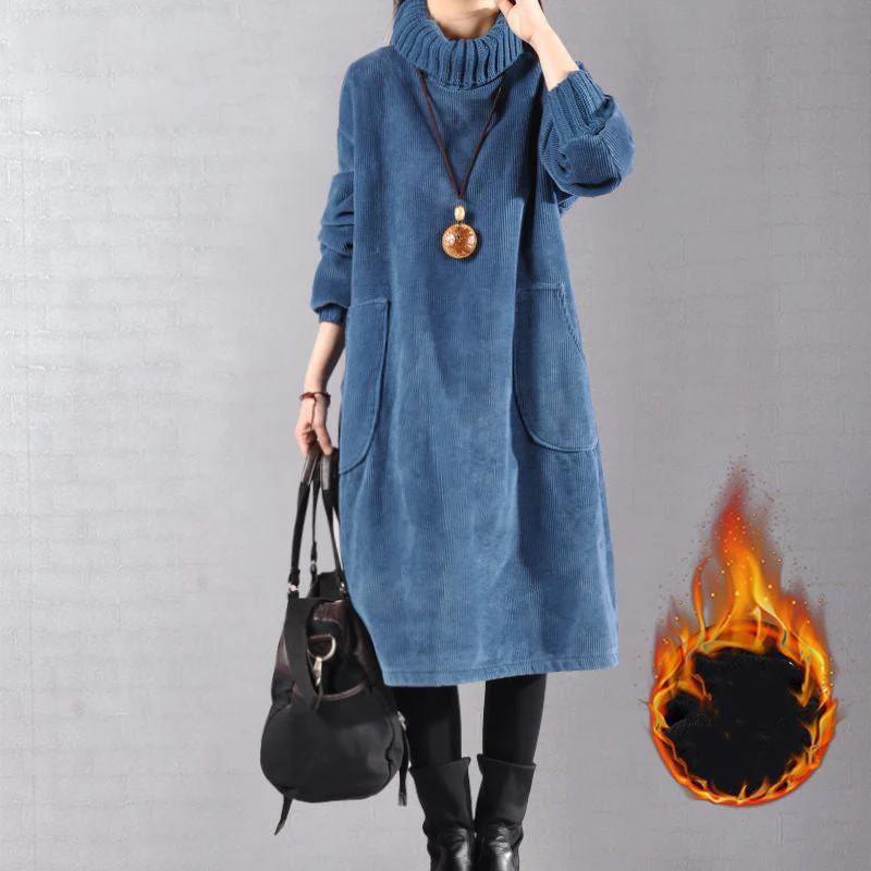 📢📢60 % de réduction !!!🎅👗 Robe Longue Femme en Velours Côtelé - Coupe Ample & Col Haut | Confort Douillet Absolu, Livraison Rapide 📦🍂 - Image 4