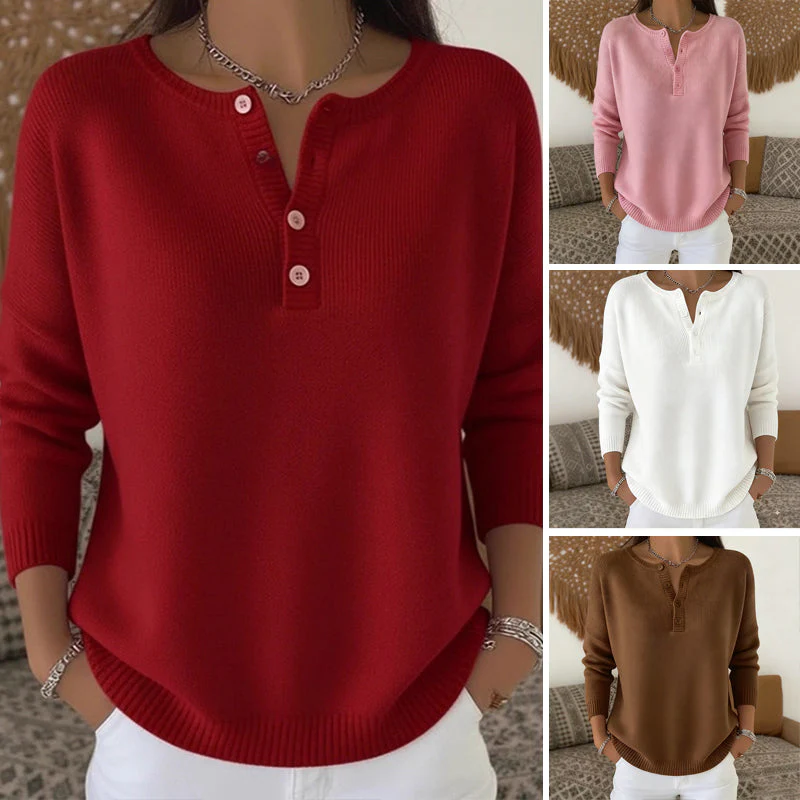 📢📢56 % DE RÉDUCTION !!! ✨Pull en Maille à Col en V avec Boutons pour Femme