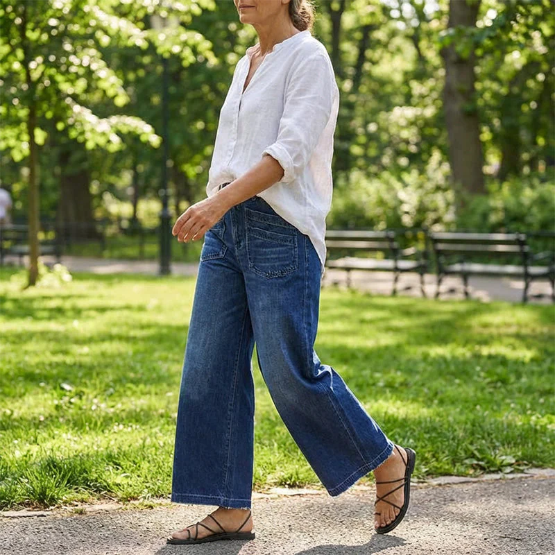 📢📢50 % de réduction !! ⏰Jean décontracté à taille haute et jambes larges pour femmes - Image 14