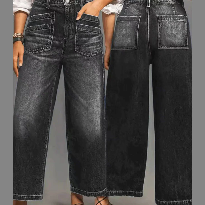 📢📢50 % de réduction !! ⏰Jean décontracté à taille haute et jambes larges pour femmes - Image 5