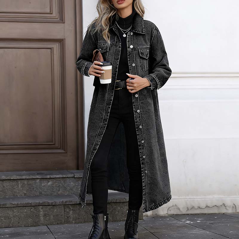 📢📢60 % de réduction !!⏰LIVRAISON GRATUITE⏰Manteau long en denim boutonné pour femme - Image 11