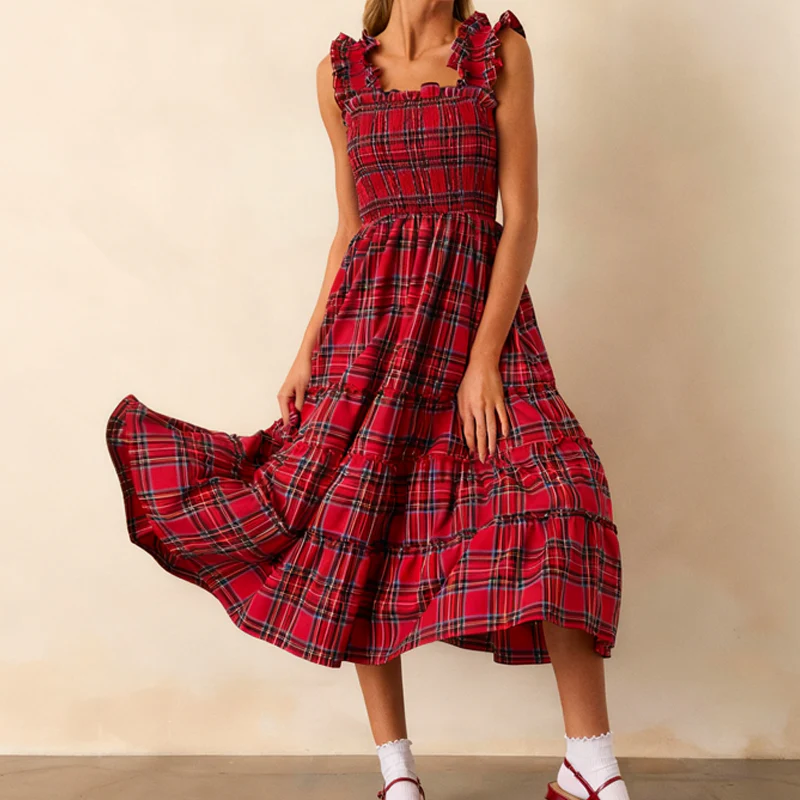 📢📢60% DE RÉDUCTION !!! ✨Robe chic à volants et bretelles spaghetti à carreaux pour femmes - Image 12