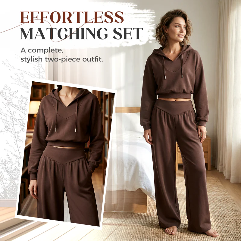 📢📢60 % de réduction !!⏰Women's Crop Hoodie & Wide-Leg Pants Set - Image 3