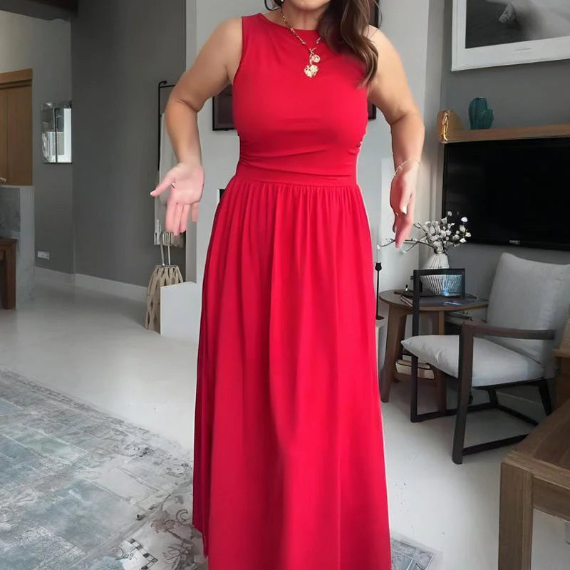 📢📢60 % de réduction !! ⏰Robe longue élégante à col rond pour femme 👗 - Image 4