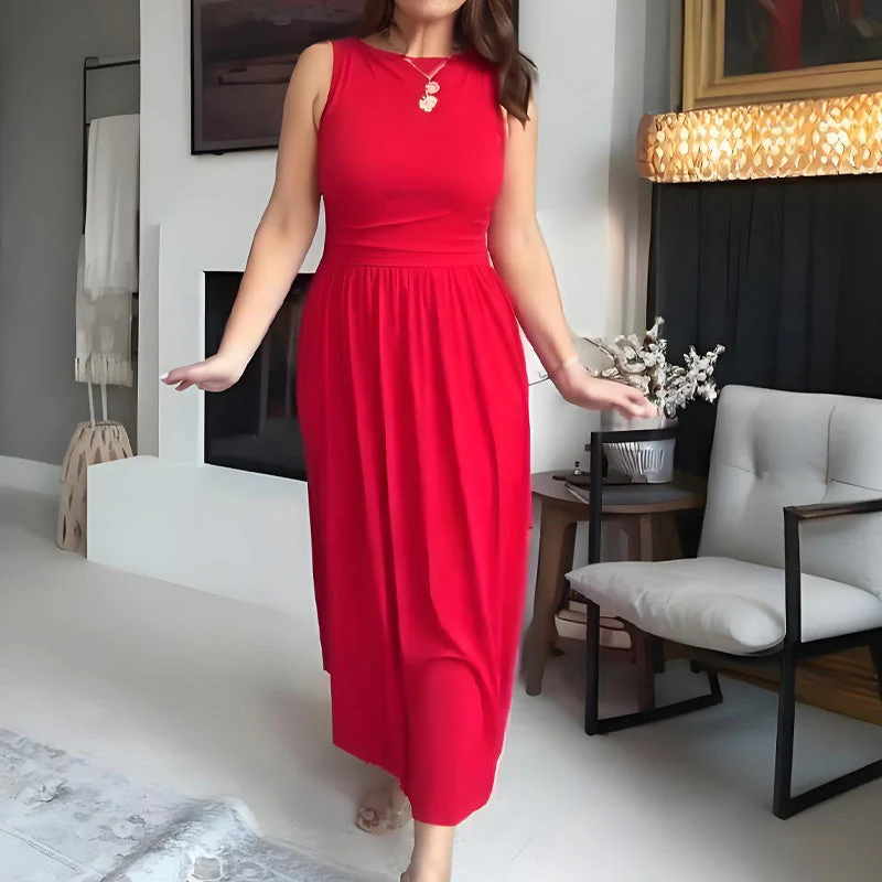 📢📢60 % de réduction !! ⏰Robe longue élégante à col rond pour femme 👗 - Image 5