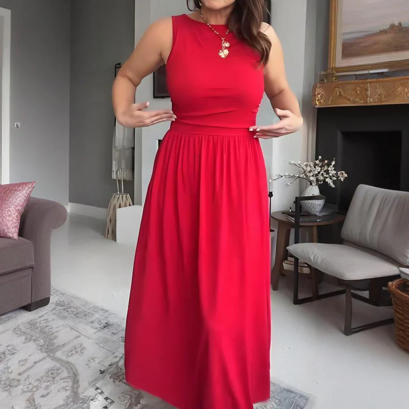 📢📢60 % de réduction !! ⏰Robe longue élégante à col rond pour femme 👗 - Image 6