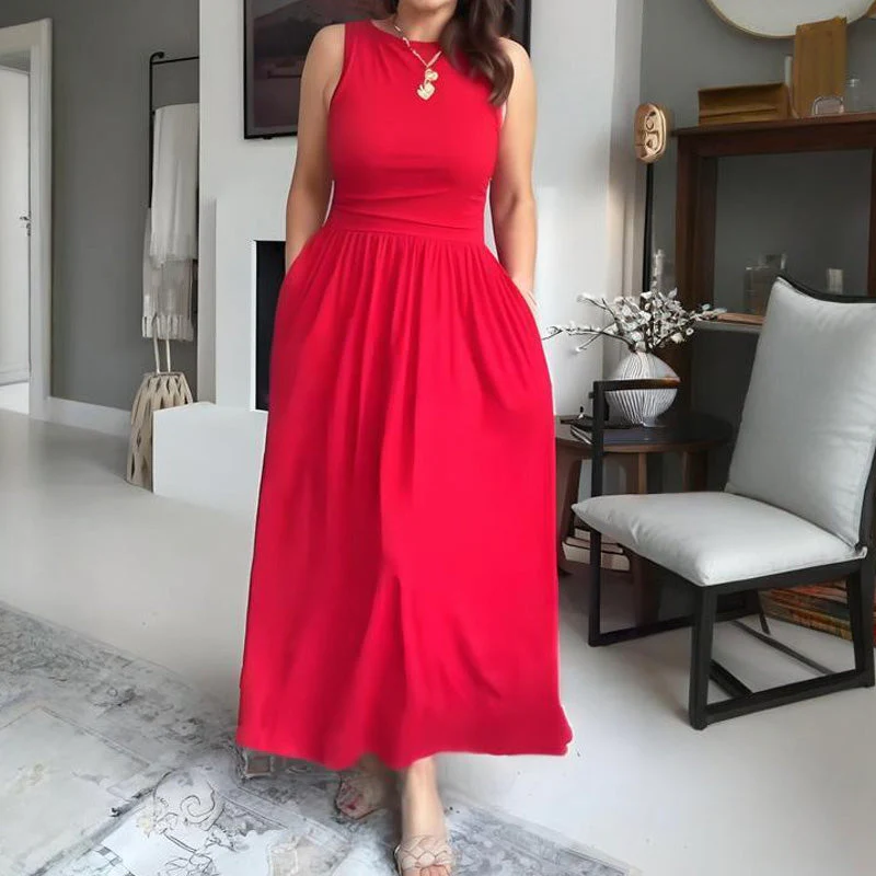 📢📢60 % de réduction !! ⏰Robe longue élégante à col rond pour femme 👗 - Image 7