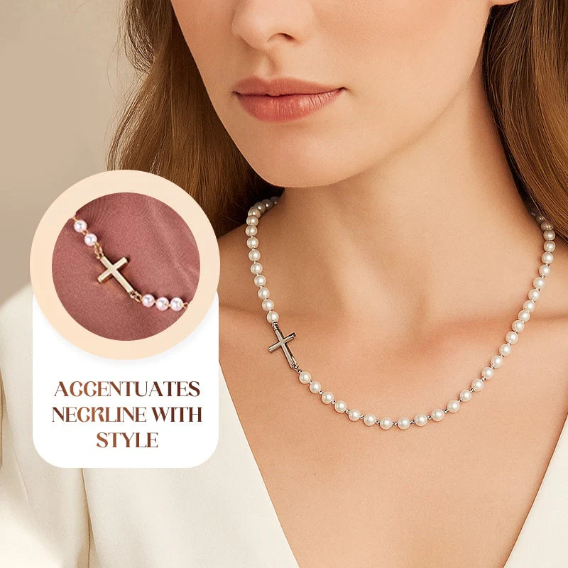 Collier de Perles de Culture en Croix Élégant pour Femmes
