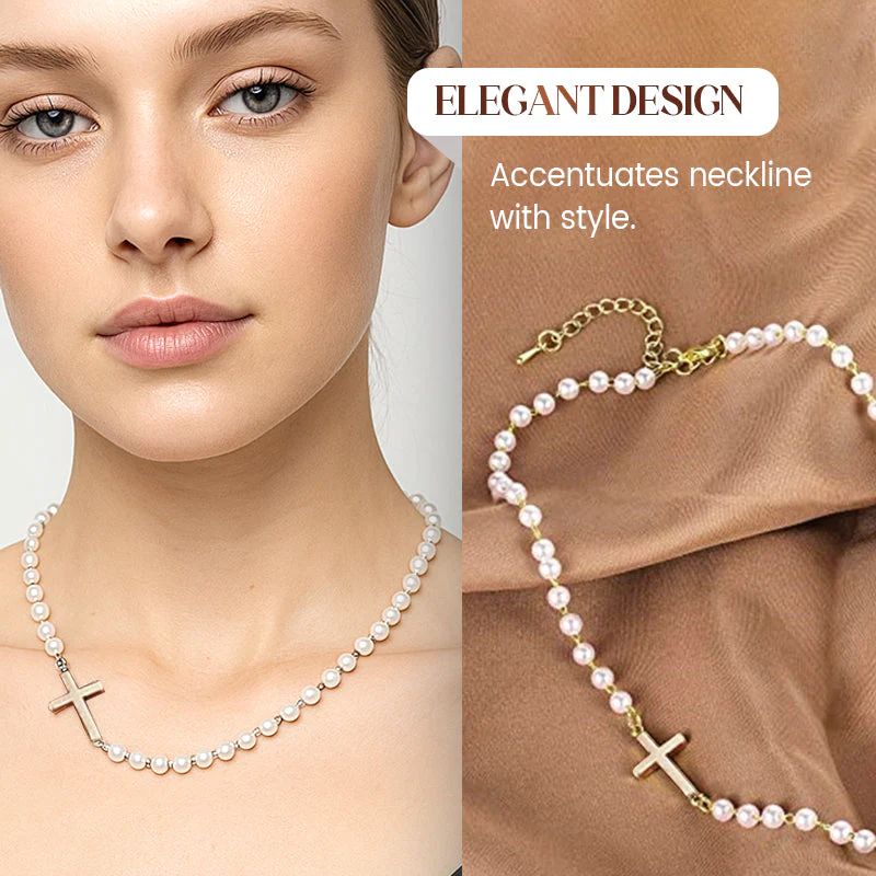 Collier de Perles de Culture en Croix Élégant pour Femmes - Image 3