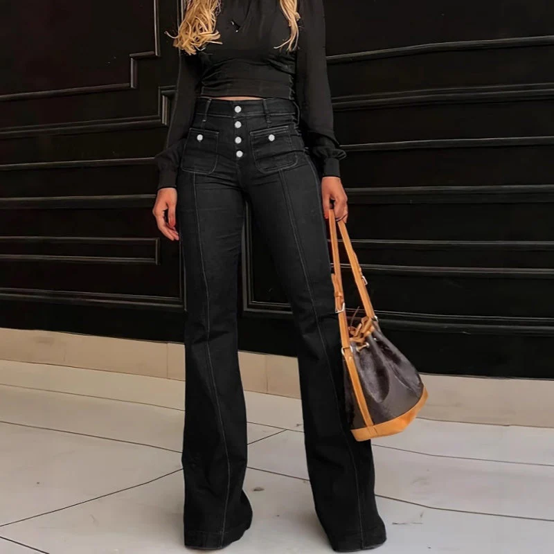 📢📢60 % de réduction !! ⏰Jean évasé taille haute tendance pour femme - Image 3