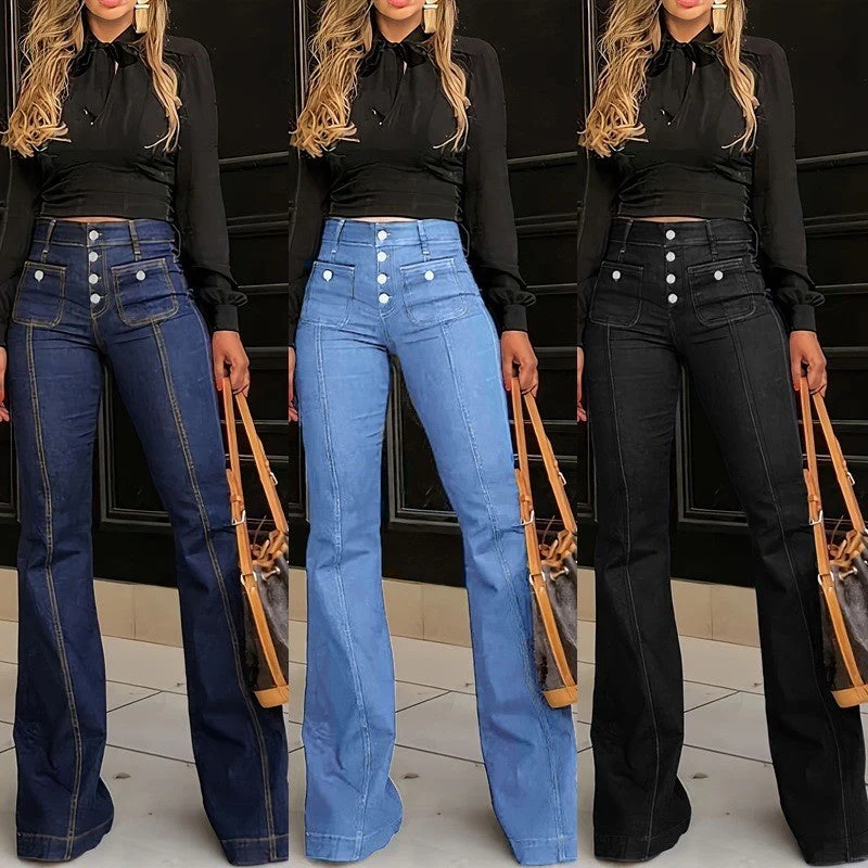 📢📢60 % de réduction !! ⏰Jean évasé taille haute tendance pour femme - Image 7