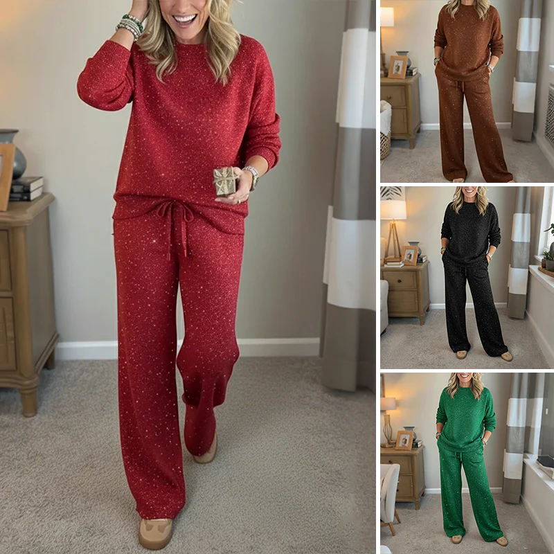 📢📢60 % de réduction !!!🎅Ensemble 2 pièces pour femme comprenant un pull à paillettes et un pantalon