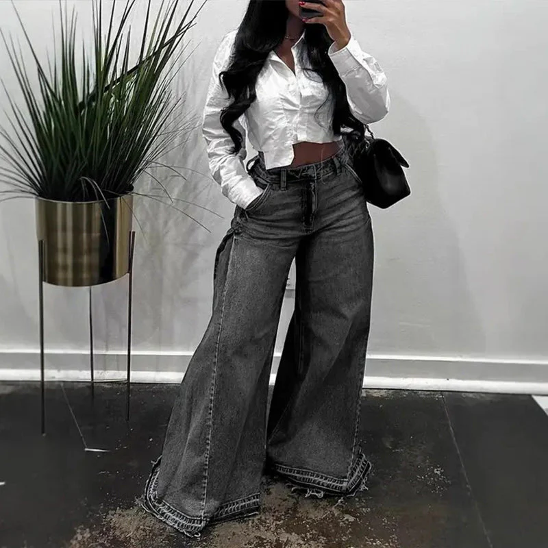 đąđą60 % de rĂ©duction !! â°Jean oversize Ă taille haute et jambes larges pour femme