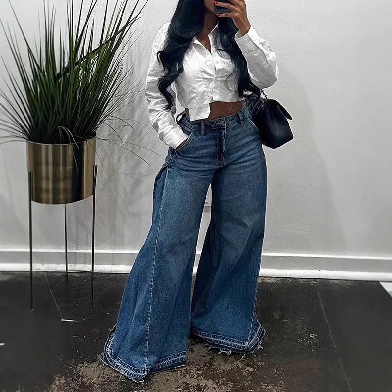 đąđą60 % de rĂ©duction !! â°Jean oversize Ă taille haute et jambes larges pour femme - Image 5