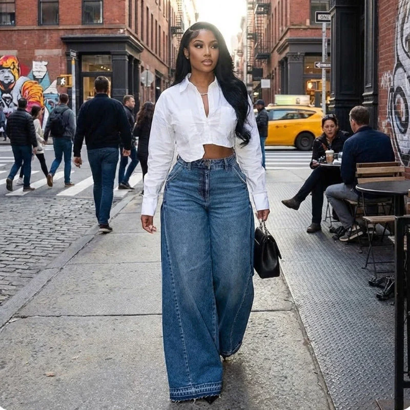 đąđą60 % de rĂ©duction !! â°Jean oversize Ă taille haute et jambes larges pour femme - Image 6