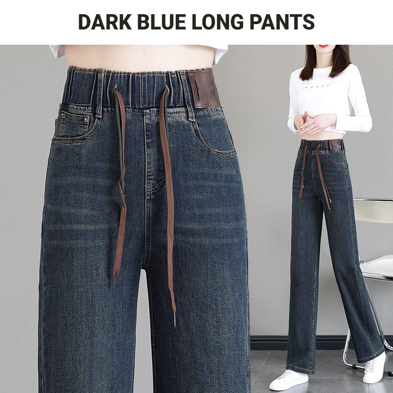 🔥 51% DE RÉDUCTION ! ✨ Jean Femme Taille Haute Coupe Droite - Ceinture à Cordon Réglable, Version Molletonnée ou Cheville, Tissu Élastique Confortable 👖✨ - Image 11